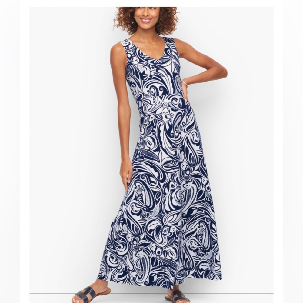 NWT Talbots JERSEY MAXI DRESS - BICOLOR PAISLEY XL